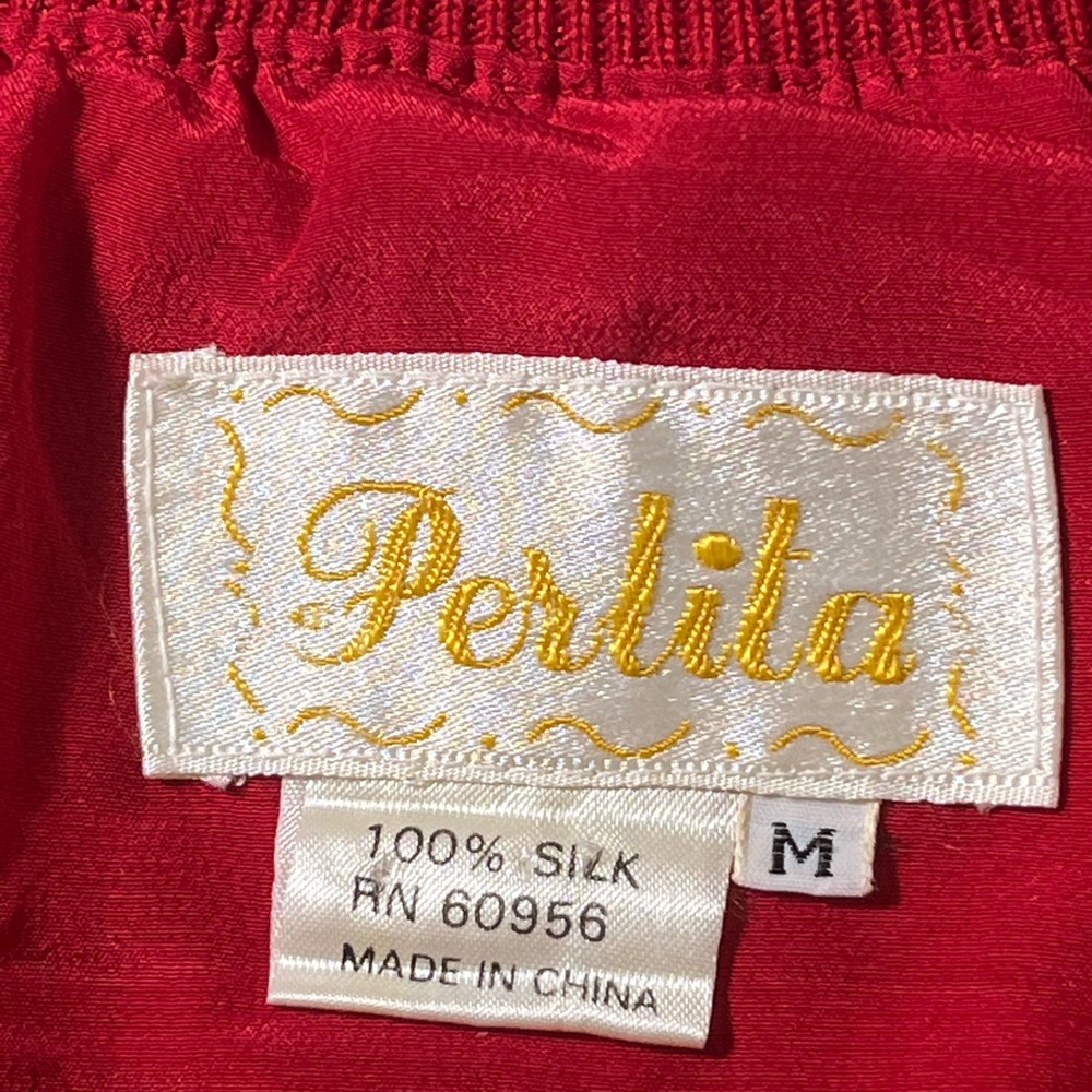Vintage 100% Silk Bombers Jacket oversized Size M Perlita Brend Pleated design - Picture 5 of 9